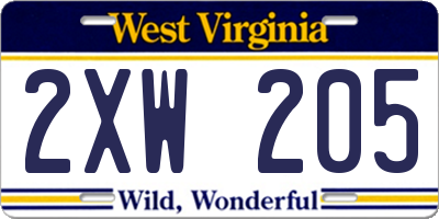 WV license plate 2XW205