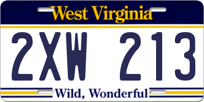 WV license plate 2XW213