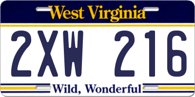 WV license plate 2XW216