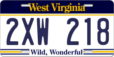 WV license plate 2XW218