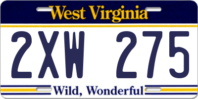 WV license plate 2XW275
