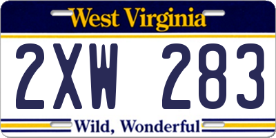 WV license plate 2XW283