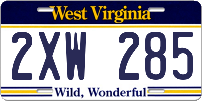 WV license plate 2XW285