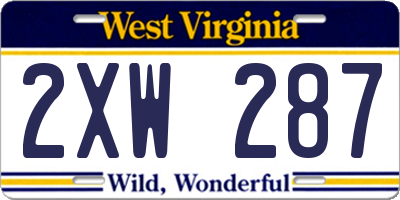 WV license plate 2XW287
