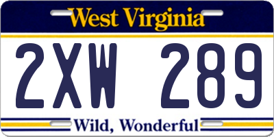 WV license plate 2XW289