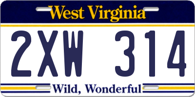 WV license plate 2XW314