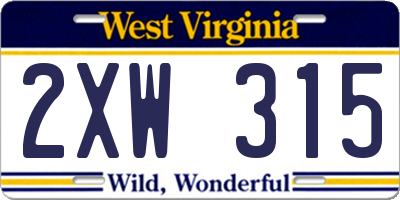 WV license plate 2XW315