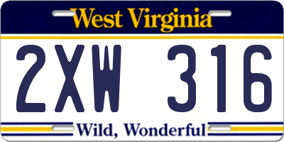 WV license plate 2XW316