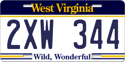 WV license plate 2XW344