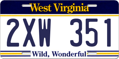 WV license plate 2XW351