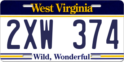 WV license plate 2XW374