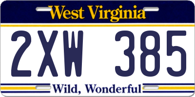 WV license plate 2XW385