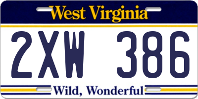 WV license plate 2XW386
