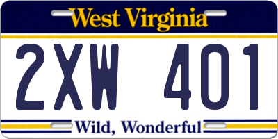 WV license plate 2XW401