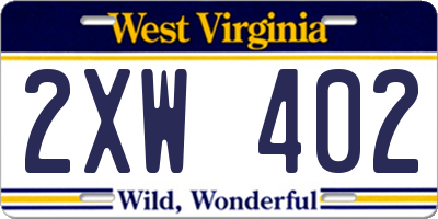 WV license plate 2XW402