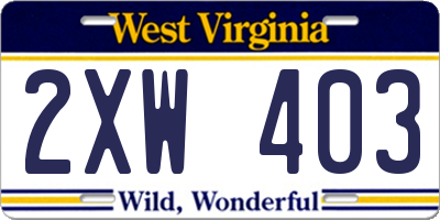 WV license plate 2XW403