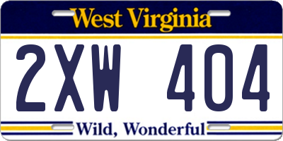 WV license plate 2XW404