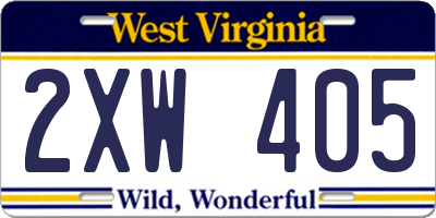 WV license plate 2XW405