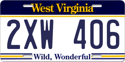 WV license plate 2XW406