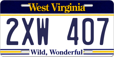 WV license plate 2XW407