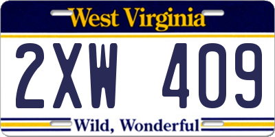 WV license plate 2XW409
