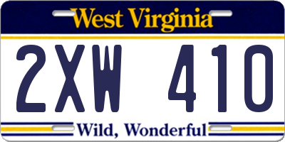WV license plate 2XW410