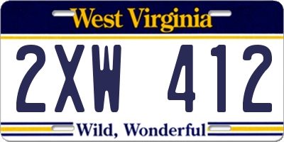 WV license plate 2XW412