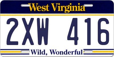 WV license plate 2XW416