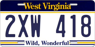 WV license plate 2XW418