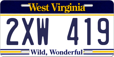 WV license plate 2XW419
