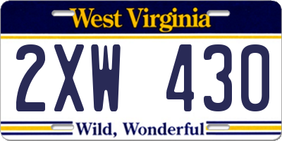 WV license plate 2XW430