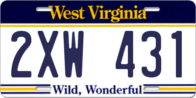 WV license plate 2XW431