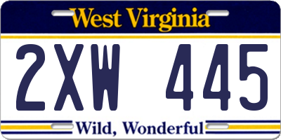 WV license plate 2XW445