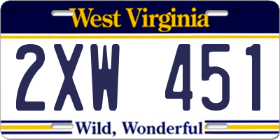 WV license plate 2XW451