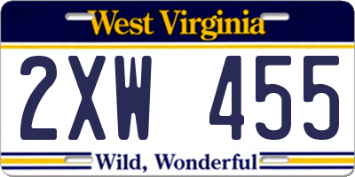 WV license plate 2XW455