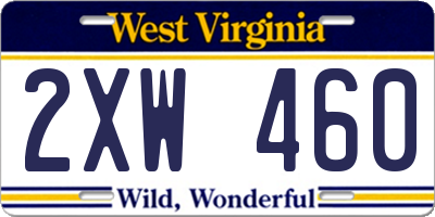 WV license plate 2XW460