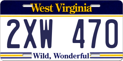 WV license plate 2XW470