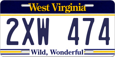 WV license plate 2XW474