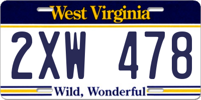 WV license plate 2XW478