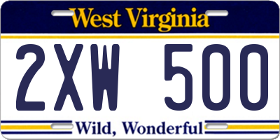 WV license plate 2XW500