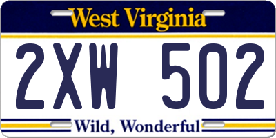 WV license plate 2XW502