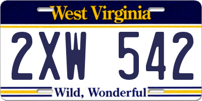 WV license plate 2XW542