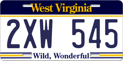 WV license plate 2XW545