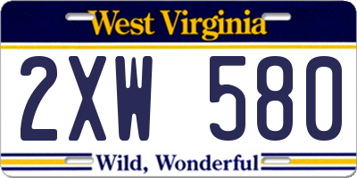 WV license plate 2XW580