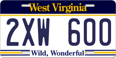 WV license plate 2XW600