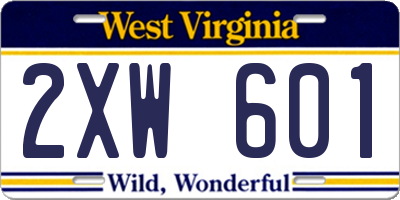 WV license plate 2XW601