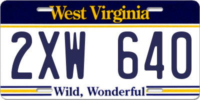 WV license plate 2XW640