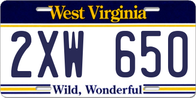 WV license plate 2XW650