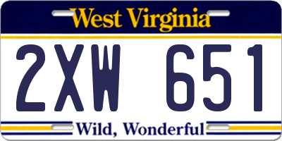 WV license plate 2XW651