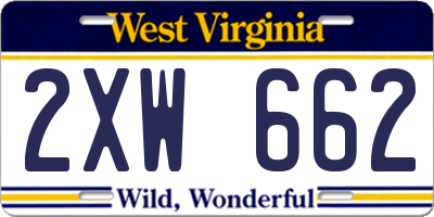 WV license plate 2XW662